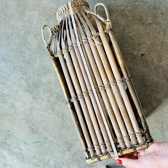 VINTAGE Brown Wood Wicker Woven Tall Basket Accent Decor Vase Handles Y2K 90s - Picture 7 of 8